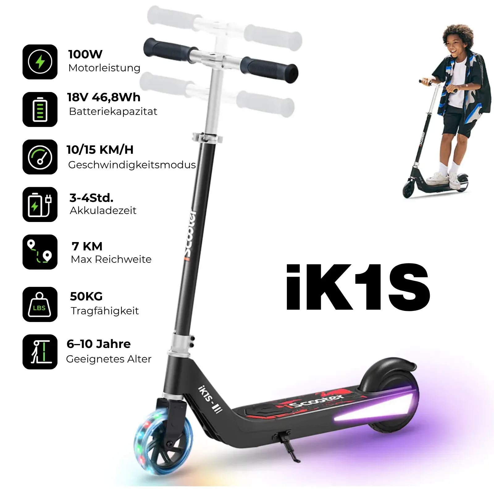 MiniSpider 2-in-1 Elektrischer Dreirad-Kinderscooter und Skateboard für Kinder ab 3 Jahre (Höhenverstellbare)