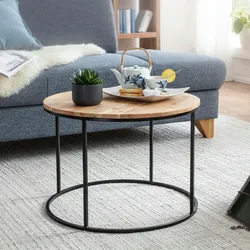 Kadima Design Naturholz Couchtisch, stabile Konstruktion, runde Ablage, 50 kg Belastbarkeit. 60x60x43 cm