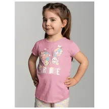 TRIGEMA T-Shirt "TRIGEMA T-Shirt mit buntem Schmetterling-Printmotiv", Mädchen, Gr. 104, lila (lilie), Single Jersey, 100% Baumwolle, Basic, Rundhals, Shirts T-Shirt