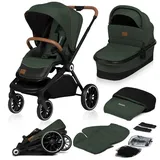 Lionelo Mika 2in1 Kombikinderwagen. Babywanne, Kinderwagen, Buggy. Regenschutz, Schultergurt zum Transport, Matratze, Moskitonetz, Fußabdeckung, wasserdichtes Material, Gummiräder (GREEN FOREST)