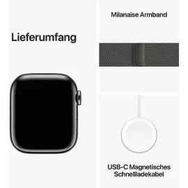 Apple Watch Series 9 GPS + Cellular 41 mm Edelstahlgehäuse graphit, Milanaise Armband graphit M/L