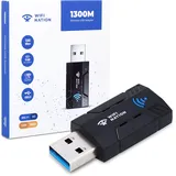 WiFi Nation® WLAN-Dongle 1300 Mbit/s WLAN-Adapter, 2,4 G/5 G, Dual Band, Mini USB 3.0, 802.11ac, kabelloser Netzwerkadapter für PC, Desktop, Laptop, Windows, MacOS und die meisten Linux Distros