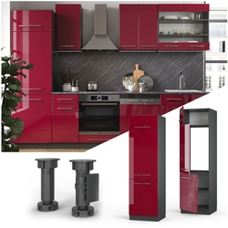 VICCO Kühlumbauschrank 60 cm Bordeaux Hochglanz Küchenschrank Hochschrank Küchenzeile Fame-Line