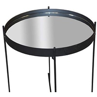 Kleiner Beistelltisch Metall Schwarz/Spiegelglas Ø 36 cm ca. 43 cm hoch Tabletttisch Rund Metall Kleiner Tisch Rund Beistelltisch Rund Schwarz Deko Tablett Tisch mit abnehmbaren Tablett mit Gestell