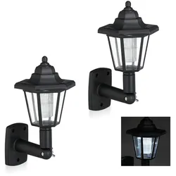 Relaxdays Solar Wandlaterne im 2er Set, nostalgische LED Solarlampe für draußen, energiesparend, wasserdicht, schwarz