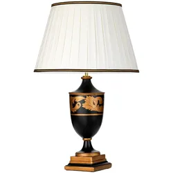 Tischlampe Narbonne mit 1 Flamme – mit hohem Empire-Schirm – Schwarz und Gold mit Elfenbein und schwarzem und goldenem Schirmrand - DL-NARBONNE-TL