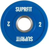 Suprfit Mini PU Bumper Plates - gummierte Hantelscheibe für Techniktraining mit der Hantelstange, Gewicht: 1 x 2 kg, Stahlring mit 50 mm Durchmesser, Farbe: Blau