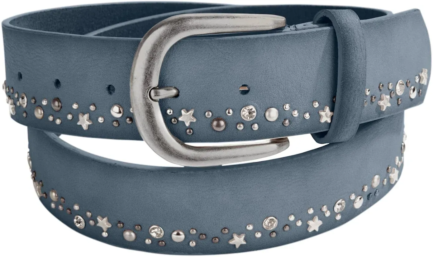 Ledergürtel HEINE, Damen, Gr. 95, silber (blau, silberfarben), Gürtel Ledergürtel