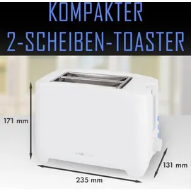Clatronic Clatronic® Toaster 2 Scheiben | Toaster mit Auftau-/Aufwärm-/Schnellstoppfunktion | Toaster mit Brötchenaufsatz | Toaster weiß
