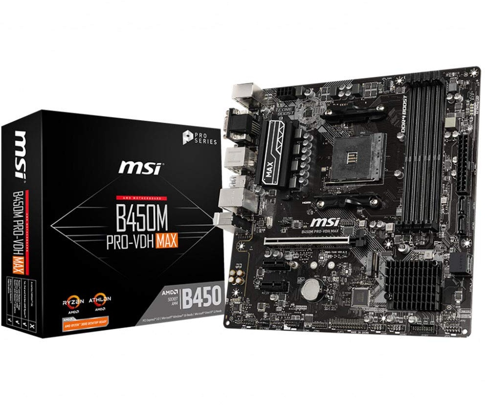 MSI B450M PRO-VDH MAX AMD AM4 DDR4 m.2 USB 3.2 Gen 2 HDMI Micro-ATX Motherboard, Schwarz