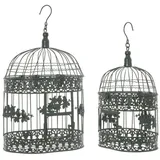 Moritz Hängedekoration Deko-Vogelkäfig grün oval 2er Set mit Vögeln verziert, Pflanzkäfig Dekokäfig für Blumen Kerzen Dekoration Hängedeko Windlicht grün