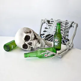 MikaMax Lebensgroßes Skelett 1,70 m, realistisches Design, Halloween-Dekorationsideen, Friedhofsspukknochen. Maße: 170 x 45 cm