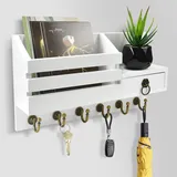 LPAMABA Schlüsselbrett Holz mit Ablage, Dekoratives Holz Wandregal mit 6 Schlüsselhaken Schlüsselhalter Wand Schlüsselboard Schlüsselkasten Schlüsselanhänger Organizer für Eingangsbereich, Flur