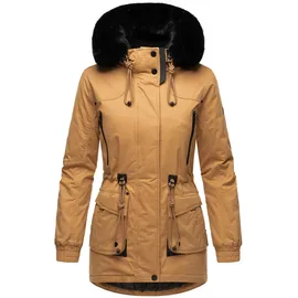 Marikoo Navahoo Damen, Winterjacke Wintermantel Baumwoll-Parka mit abnehmbarem Kunstfell: Olessaa Camel Gr. S - S