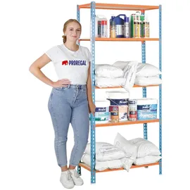 Proregal Schwerlastregal Metall 180x90x50 cm Blau/Orange 5 Fachböden Fachlast 150 kg