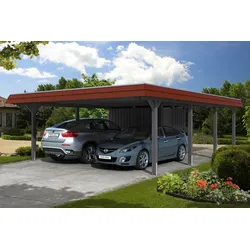 Skan Holz Walmdach Carport 630cm inkl. Abstellraum grau Holzcarport
