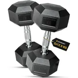 HQ Germany® Hexagon Hanteln 12,5kg 2 Stück | Geruchsarm, ±1,5% Gewichtstoleranz | 12,5kg Hantel, 12,5 kg hanteln 2er Set, Kurzhantel, Dumbbell, 12,5 Kilo Hantel Set, Hantelset Hexagon