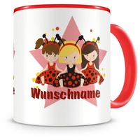 Samunshi® Kindertasse mit Namen Tasse Marienkäfer Mädchen Personalisierte Tasse mit Namen Kinder Kinderbecher mit Namen Kindergarten rot 300ml