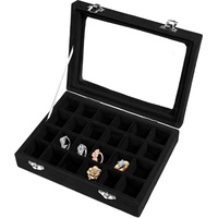 Meshela 24 Fächer Damen Schmuckkasten Schmuck Box Schmuckkoffer Schmuckständer Aufbewahrungsbox für Ringe Ohrringe Halskette(Schwarz)