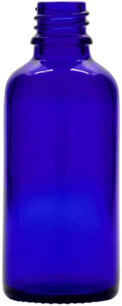 Flacon pharmaceutique 50 ml , verre, bleu roi, col : DIN 18