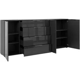 manjana möbel Sideboard MANJANA MÖBEL "Style", grau (anthrazit matt, glas anthrazit, metall chrom), B:225cm H:98,7cm T:40cm, Glas, Holzwerkstoff, Metall, Sicherheitsglas ESG, Sideboards, Sideboard, mit Glasfronten, mit Metallgriffen, melaminbeschichtet