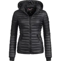 Navahoo Damen Übergangs Stepp Jacke mit Kapuze B348 [B348-Kimuk-Schwarz-Gr.XXL] - XXL