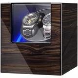 ANWBROAD Uhrenbeweger 2 uhren,Automatik uhrenbeweger mit Leiser Motor,4 Drehmodis,LED-Licht,Batteriebetrieb oder USB-Betrieb Uhrendreher,Watch Winder,Ebenholzmaserung Pianolackierung,JWW001E