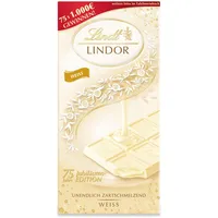 Lindt Schokolade LINDOR Weiß | 100g Tafel | Weiße Schokolade mit einer unendlich zartschmelzenden Füllung | Schokoladentafel | Schokoladengeschenk | LINDOR 75 Jahre Jubiläums Edition