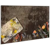 Wallario Schlüsselbrett Pinsel und Farbe auf altem Holz, (inkl. Aufhängeset), 30x20cm, aus ESG-Sicherheitsglas braun