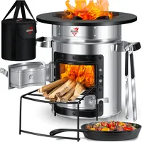 KESSER® Raketenofen mit Grillpfanne aus Gusseisen | inkl. Grillzange & Tragetasche | Dutch Oven 6 integrierte Spikes | BBQ Rakete Holzofen | Camping Outdoor-Campingkocher | Campinggrill Edelstahl