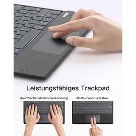 Inateck Tablet Tastatur mit Touchpad,KI-Funktion,Ultra Slim Tastatur für Windows, iPad OS, Android, iOS-Systeme,7-Farbiger Hintergrund Beleuchtung,Unterstützen Selbst Entwickelte App,QWERTZ,KB01104