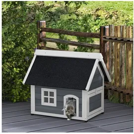 PawHut Katzenhaus Outdoor Katzenhöhle aus Holz 77 x 57,5 x 68 cm Grau