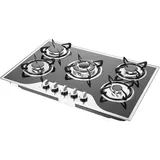 Gaskochfeld 7500 W - Einbau Gaskochfeld 5 Brenner - Wokbrenner - LPG/Erdgas umrüstbar - Energiesparend - Sicherheitszündung - Schwarz