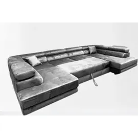 OEM Ecksofa Miami U Eckcouch mit Schlaffunktion und Bettkasten, 338 x 203 cm Grau