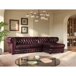 Chesterfield Ecksofa - Ecke Rechs - Büffelleder - Rotbraun - BRENTON