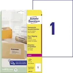 L7567-25 Versand-Etiketten, A4, 210 x 297 mm, 25 Bogen/25 Etiketten, transparent - transparent