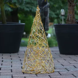 MARELIDA LED 3D Kegel Garten Terasse Leuchte Drahtleuchte 100LED Außen gold