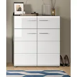 Schuhschrank INOSIGN "Rumba, Breite 80 cm, Hochglanz Front, 2 Türen, 4 Einlegeböden", weiß (rauchsilber nachbildung, weiß hochglanz tiefzieh), B:80cm H:90cm T:37cm, FSC-zertifizierter Holzwerkstoff, Schränke, 2 Schubkästen, Schuhkommode, Kommode, Flurschrank