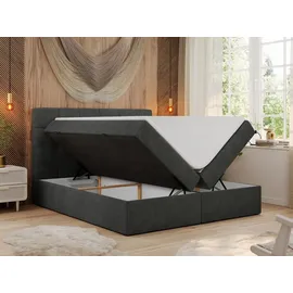 MKS Meble Boxspringbett mit Matratze, Bett mit Multipocket - Matratze und Topper Polsterbett mit Bettkasten und Kopfteil, ERNI ... - Dunkelgrau,