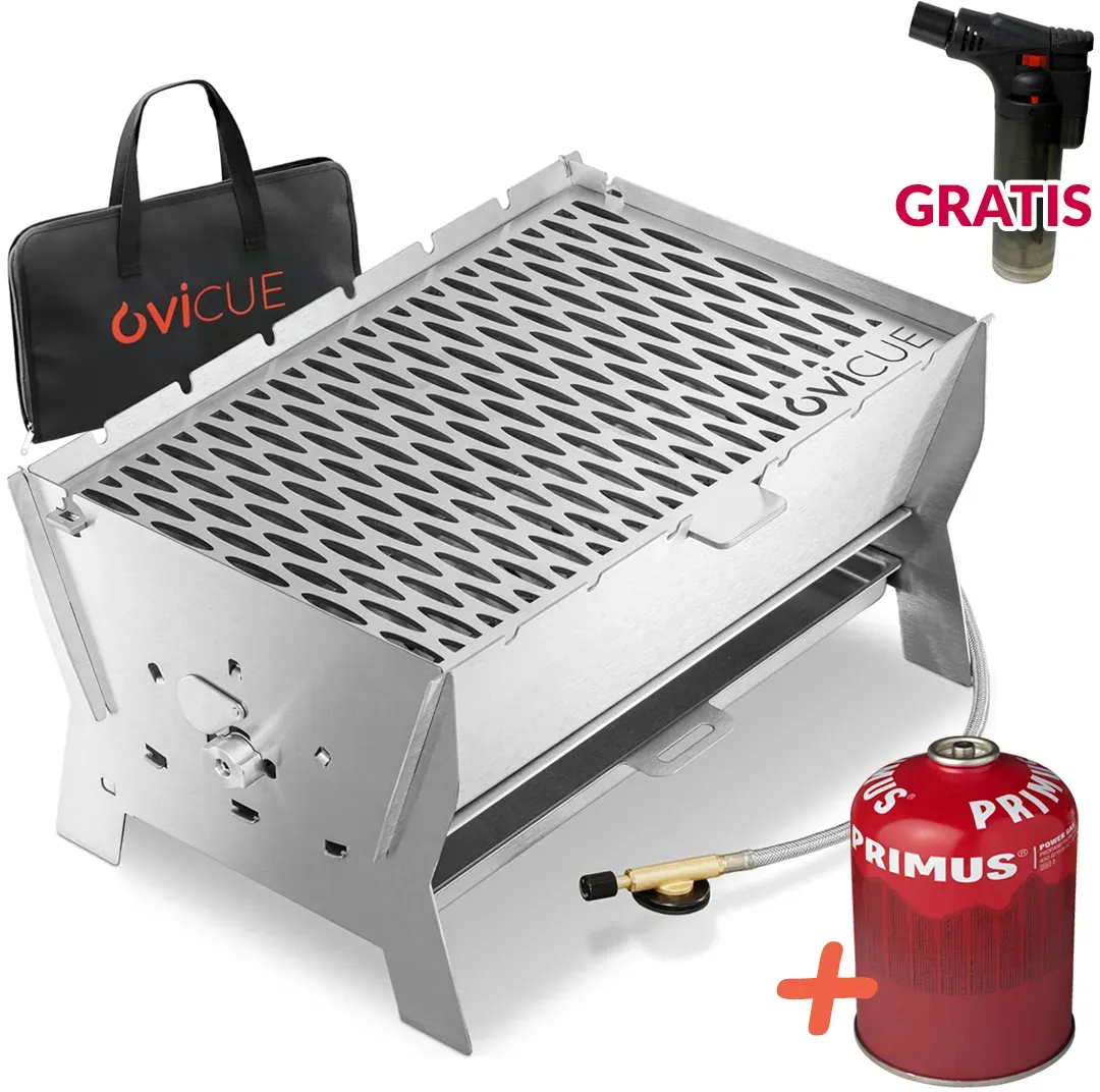 Ovicue L Kompaktgrill Set mit PRIMUS Power Gas 450 g Mobiler 2 in 1 Grill für Ga...