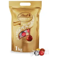 Lindt LINDOR Schokoladen Kugeln Klassische Mischung | ca. 80 Schokoladen Kugeln (Vollmilch, Weiß, Dunkel 60%, Haselnuss) | Großpackung, 1kg