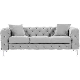 vente-unique Chesterfield-Sofa 3-Sitzer - Hellgrau - Samt - EDWINA