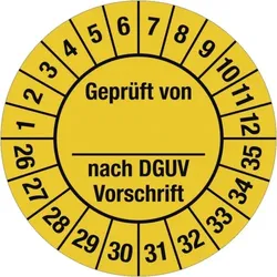 Dreifke® Prüfplakette Geprüft...DGUV Vorschrift,2026-2035,Dokumentenfolie,Ø25mm,10Stück/Bogen