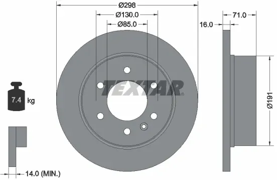 TEXTAR Bremsscheibe 93143303 298mm 16mm für Skoda Mercedes