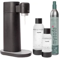 Mysoda: Toby Set - Wassersprudler aus erneuerbarem Holzkomposit mit 1L und 0,5L Quick-Lock BPA-freie Plastikflaschen und CO2-Zylinder - Schwarz