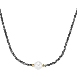 Collier SMART JEWEL "mit Hämatit-Kugeln + Muschelkern-Perle, Silber 925", grau, Halsketten, Damen, 45cm, Silber 925 (Sterlingsilber)
