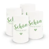 itenga 6X Windlicht Tischlicht aus Folie I Schön DASS du da bist I 10,0 x 21,0 cm I ideal als Tischdeko für Jede Feierlichkeit I geeignet für Teelichter oder LED-Kerzen (grün)