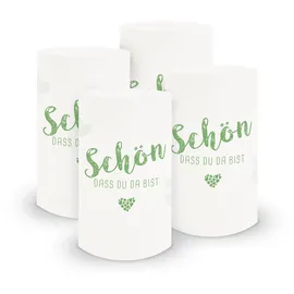 itenga 6X Windlicht Tischlicht aus Folie I Schön DASS du da bist I 10,0 x 21,0 cm I ideal als Tischdeko für Jede Feierlichkeit I geeignet für Teelichter oder LED-Kerzen (grün)