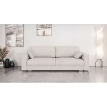 Home Affaire 3-Sitzer HOME AFFAIRE "Stevinson Schlafsofa mit Bettkasten, Maße B/H/T: 229/87/97 cm", beige (creme), B:229cm H:87cm T:97cm, 100% Polyester, Sofas, mit Wellenunterfederung, 2 Rückenkissen und 2 Zierkissen
