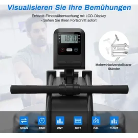 Merach Wasser-Rudergerät leise – 15 L Wassertank, Stahlrahmen, LCD & Bluetooth, Kinomap-kompatibel, klappbar, bis 136 kg,